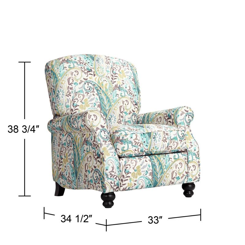 Elm Lane Ethel Skye Blue Paisley Patterned Recliner Chair Modern Armchair Comfortable Push Manual Reclining Footrest for Bedroom Living Room Reading, 4 of 10