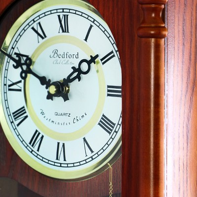 Bedford 25" Dark Redwood Oak Wall Clock with Pendulum and Chime