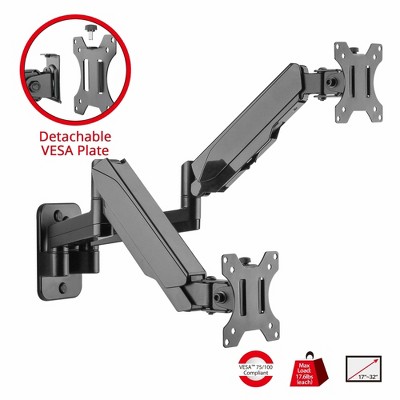 Black Aluminum Dual Monitor Full-Motion Wall Mount Bracket