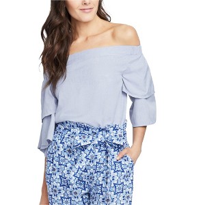 Rachel Roy Womens Layered Bell Off the Shoulder Blouse, Blue, Medium - 1 of 1