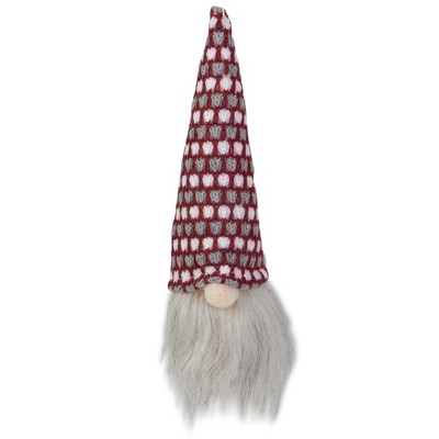 Northlight 8" Lighted Red, White and Gray Knit Gnome Head Christmas Ornament