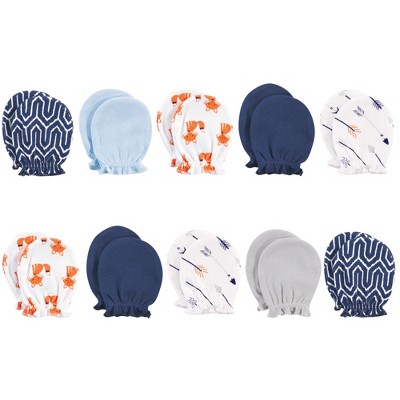 Image of Hudson Baby Infant Boy Cotton Scratch Mittens, Foxes, 0-6 Months