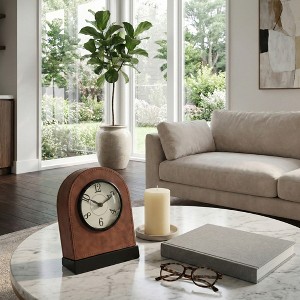 Faux Leather Arched Clock for Living Room Decor - Decorative Small