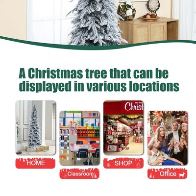 Slim 6.8ft Snow-Flocked Artificial Christmas Tree with Metal Stand