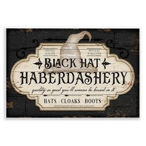 Stupell Industries Black Hat Haberdashery Halloween Sign Spooky Heirloom Quality Wall Plaque Art - 1 of 4