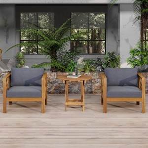 Christopher Knight Home Cedric Transitional 3 Piece Patio Acacia Wood Club Chairs with Foldable Accent Table - 1 of 4