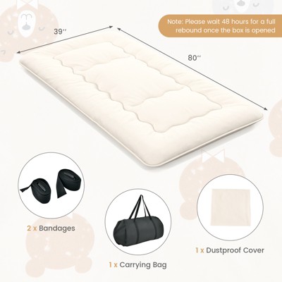 Beige Twin Futon Mattress with Washable Cover and Carry Bag