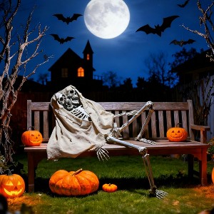 Yescom Life Size Skeleton Poseable Full Size Two Head 5.4Ft Halloween Party Decoration Haunted House 2025 White - 1 of 4