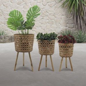 Okak Bamboo Patio Plant Pots Set of 3/2, Decorative Flower Pots for Indoor Outdoor, Herbs/Vegetables/Fruits - 1 of 4