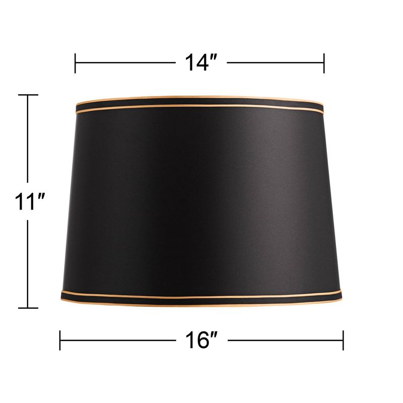 Springcrest Black Medium Drum Lamp Shade with Black and Gold Trim 14" Top x 16" Bottom x 11" High (Spider) Replacement with Harp and Finial, 5 of 10