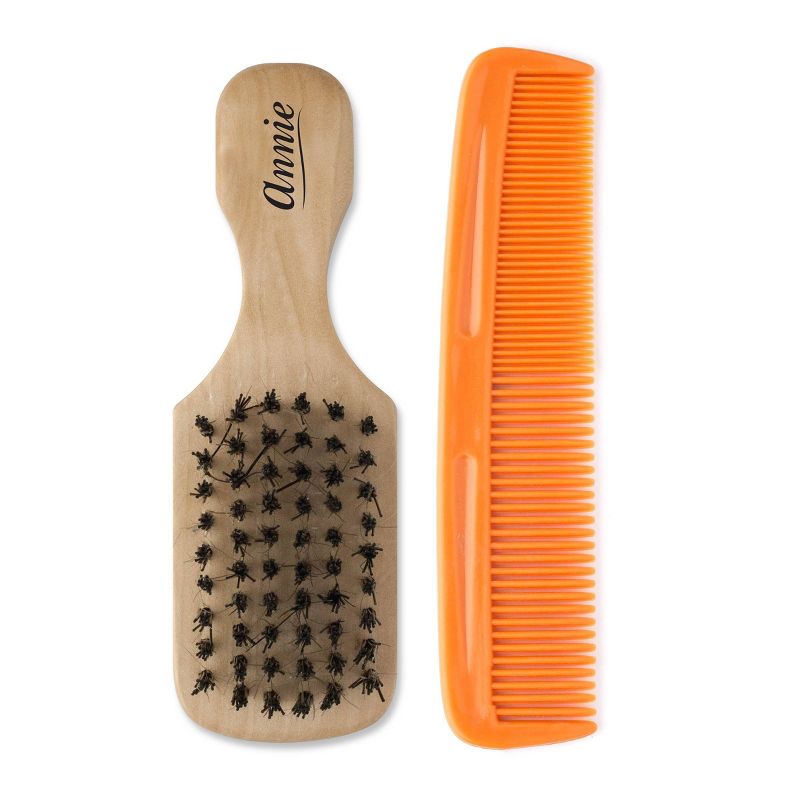 Annie International Hard Mini Wooden Club Hair Brush with Comb - Brown, 1 of 5