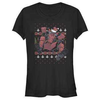 Juniors Womens Marvel Deadpool Santa Hat Ugly Sweater Holiday T-Shirt