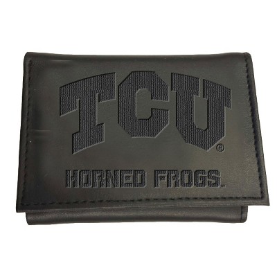 Evergreen NCAA TCU Horned Frogs Black Leather Trifold Wallet Officially Licensed with Gift Box