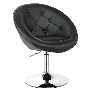 Costway 1PC Adjustable Modern Swivel Round Tufted Back Accent Chair PU Leather - 1 of 4