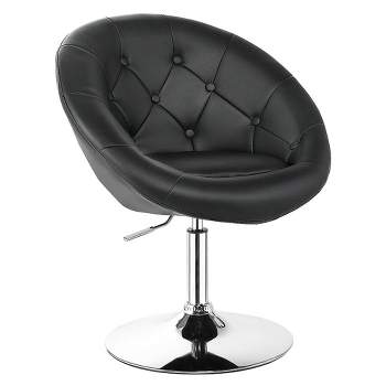 Costway 1PC Adjustable Modern Swivel Round Tufted Back Accent Chair PU Leather
