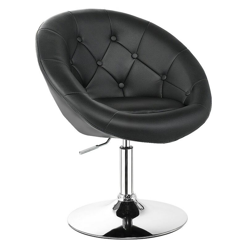 Costway 1PC Adjustable Modern Swivel Round Tufted Back Accent Chair PU Leather, 1 of 10