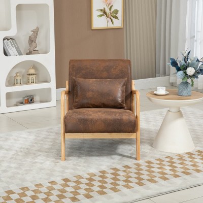 Mid Century Modern Lounge Chair with Upholstered Seat and Wood Frame, Accent Armchair for Living Room, Bedroom or Reading Nook-Tanpinhause