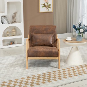 Mid Century Modern Lounge Chair with Upholstered Seat and Wood Frame, Accent Armchair for Living Room, Bedroom or Reading Nook-Tanpinhause - 1 of 4