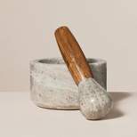 2pc Marble & Wood Mortar and Pestle Set Warm Gray - Hearth & Hand™ with Magnolia