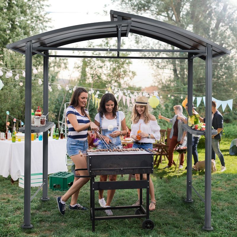 Aoodor 8 x 5 ft. BBQ Grill Gazebo Shelter, Dark Gray Steel Frame and Brown Double-Tier Polycarbonate Top Canopy, 4 of 11