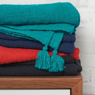 Devin Red Cotton Tassel Throw Blanket 50" x 60"