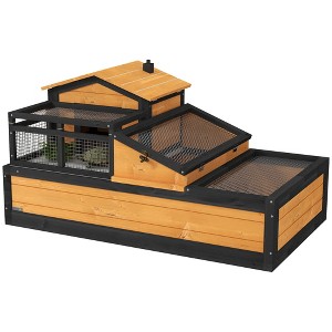 PawHut Big 3-Room Tortoise Habitat House with Balcony & 2 Stories, Wooden Indoor/Outdoor Tortoise Enclosure, Large Reptile Cage - 1 of 4