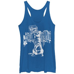 Women's Lost Gods Graffiti Boombox Cat Racerback Tank Top - 1 of 3