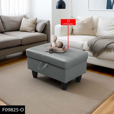DOMETOUR Dark Gray Semi-PU Synthetic Leather Ottoman-Modern Upholstered Footrest or Accent Bench for Living Room, Bedroom, or Office