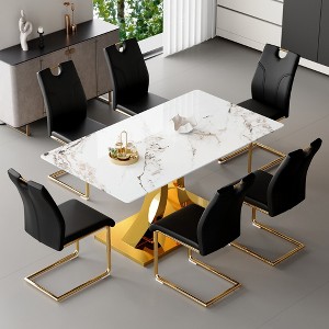 7-Piece Dining Set with 4 Upholstered Chairs and Tempered Glass Rock Top - 1 of 4