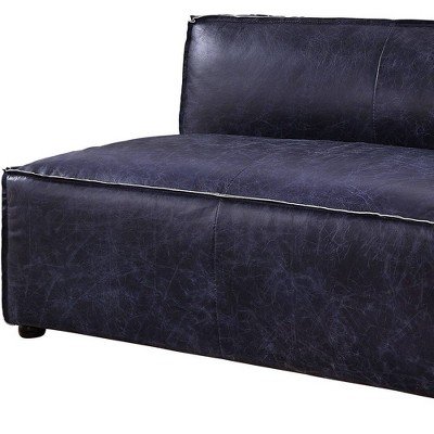 Vintage Blue Top Grain Leather Armless Loveseat