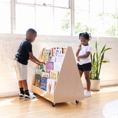 Natural Birch Double-Sided Mobile Book Display with Casters