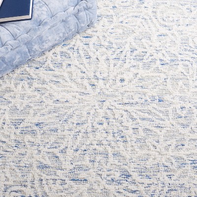 Elegant Blue and Ivory Square Hand-Tufted Wool Rug, 6' x 6'