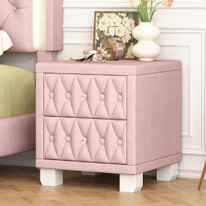 LIVAREEmlen Elegant Velvet Nightstand with 2 Drawers and Crystal Handle, Storage Bedside Table with Button-Tufted - 1 of 4