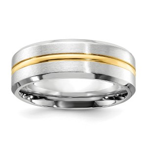 Black Bow Jewelry 8mm Cobalt & Gold Tone Plated Grooved & Beveled Edge Band - 1 of 4
