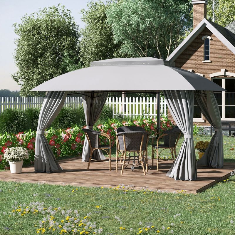 Outsunny 13' x 10' Patio Gazebo Outdoor Canopy Shelter with Sidewalls, Double Vented Roof, Steel Frame for Garden, Lawn, Backyard and Deck, 3 of 7