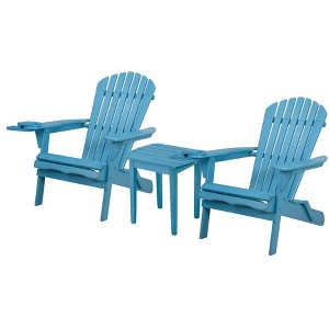 Jiallo Foldable Adirondack Chair with cup holder Bristro Set, 2 Foldable Adirondack Chairs with cup holders and 1 End Table - 1 of 4