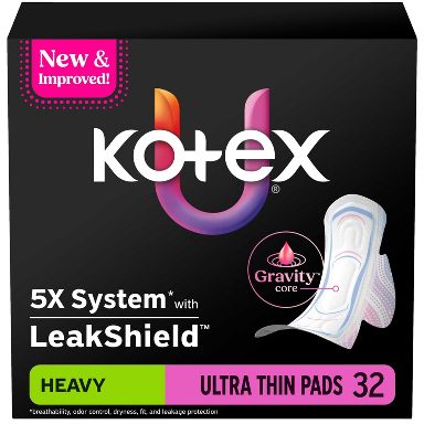 Kotex Ultra-Thin Heavy Pads with Wings - 32ct
