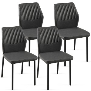 VYNXARIA Dark Grey PU Leather Dining Chairs Set of 4 Faux Leather Dining Chairs Living Room Chair Modern Kitchen Armless Side Chair with Metal Legs - 1 of 4