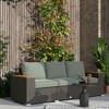 Outsunny Thick Cushioned 3-Seater Outdoor Sofa, Wood Grain Wide Armrests, Patio Couch, Dark Gray - image 2 of 4