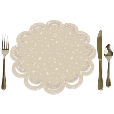 Big Dot of Happiness Tan Confetti Stars - Simple Party Round Table Decorations - Paper Chargers - Place Setting For 12