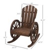 Wooden Rocking Chair, Adirondack Rocker Chair w/Slatted Design and Oversized Back, Outdoor Rocking Chair with Wagon Wheel Armrest for Porch, Poolside - 3 of 4