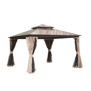 VisioGear Canopies and Gazebos, Outdoor Gazebos with Double Roof, Gazebo Pavilion with Curtain and Net for Garden, Brown, 142.9”*142.9"*114.17" - 1 of 4