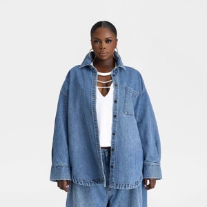 KBB by KAHLANA Women's Long Sleeve 'The Samira Shirt' - Medium Wash - 1 of 3