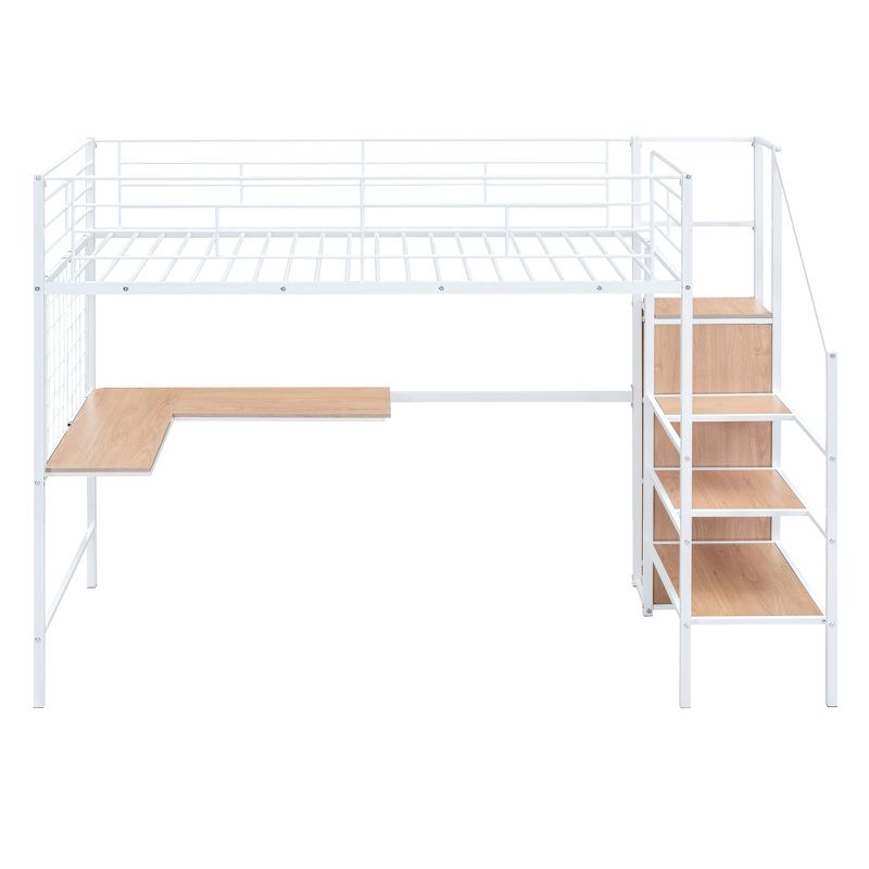 Twin Size Metal Loft Bed with Desk and Metal Grid, Stylish Metal Frame Bed with Storage Ladder and Wardrobe - ModernLuxe, 5 of 13