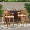 Modern 30" Brown Fabric Upholstered Wooden Bar Stool Set Of 2,Cushion Kitchen Dining Bar Stool with Footrest,Outdoor Patio Armrest Stools-Coolbibila - 2 of 4