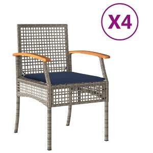vidaXL Patio Chairs with Cushions Outdoor 4 Pcs Gray Poly Rattan Acacia Wood - 1 of 4