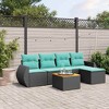 vidaXL 6 Piece Garden Sofa Set with Cushions Black Poly Rattan - Black and Blue - 2 of 4