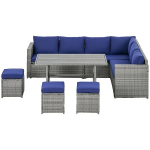Resenkos Wicker Outdoor Patio Furniture Set, L-Shaped 7 Pieces Outdoor Dining Sectional Sofa, Gray - 1 of 4