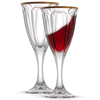 JoyJolt Windsor Crystal Red Wine Glasses  - Set of 2 Modern Stemmed Wine Glass Set with Gold Rim - 8 oz