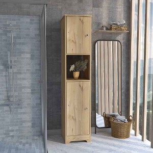 TiramisuBest Bathroom Storage Cabinet with 2 Doors & 3 Open Shelves, Compact Linen Tower Organizer, White Faux Wood, 63" Tall - 1 of 4